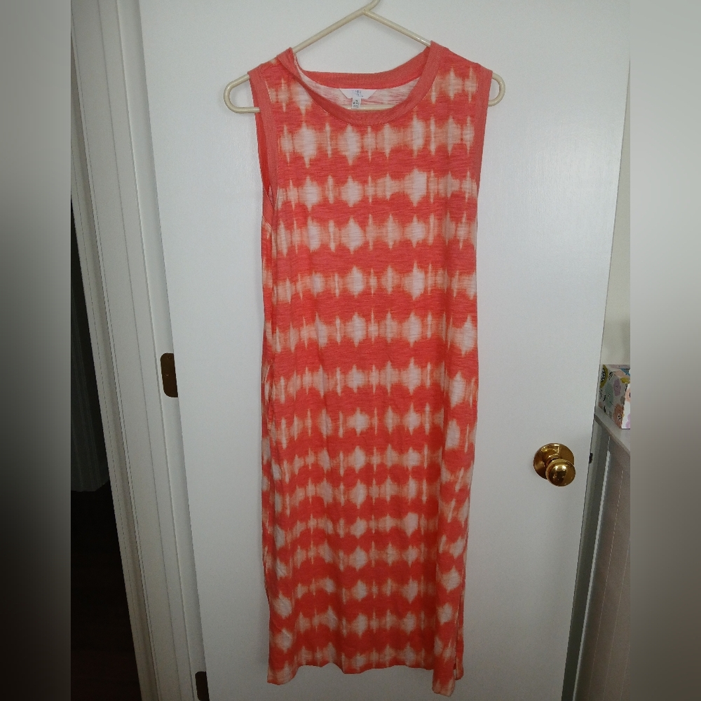 Time and Tru Coral Striped Sleeveless Dress, Size M (8-10)